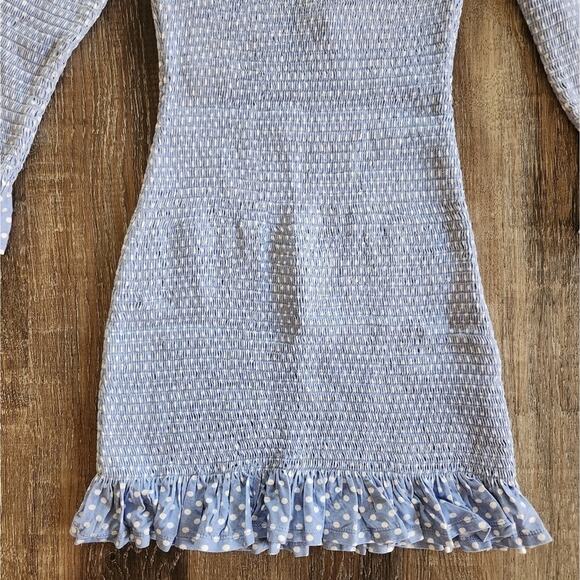 Caroline Constas Tilly Dress Blue White Mini Polka Dot Small Off the Shoulder - Picture 10 of 14